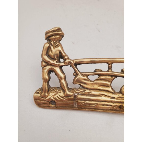 Vintage Brass Wall Key Holder Rack with five (5) Hooks | Mid Century Modern | - Picture 6 of 10